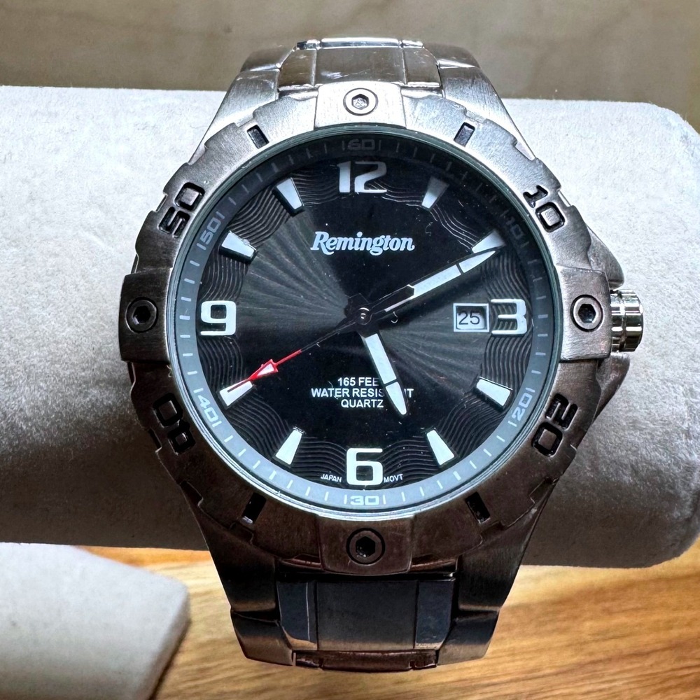 Remington Mens Quartz Watch Stainless Steel Black Dial 62309W 165FT Water Res